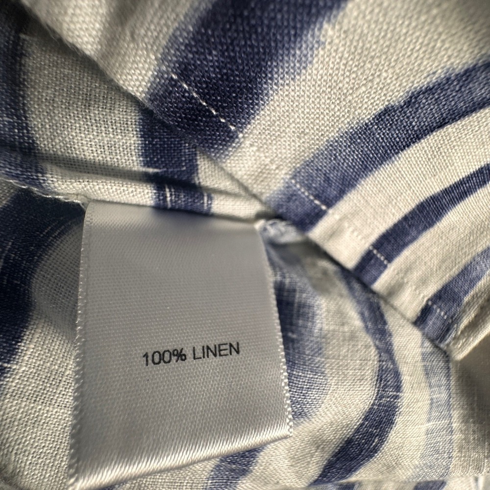 Cremeux 100% Linen Blue White Striped Button Front Shirt Long Sleeve - Picture 7 of 8